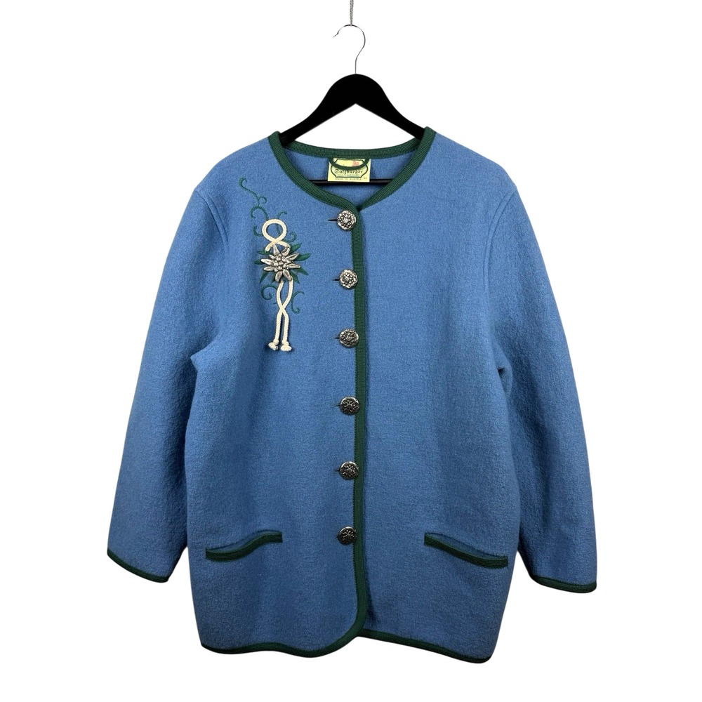 Vintage Austrian Boiled Wool Jacket Orig. Salzburger Blue Edelweiss Women's 44